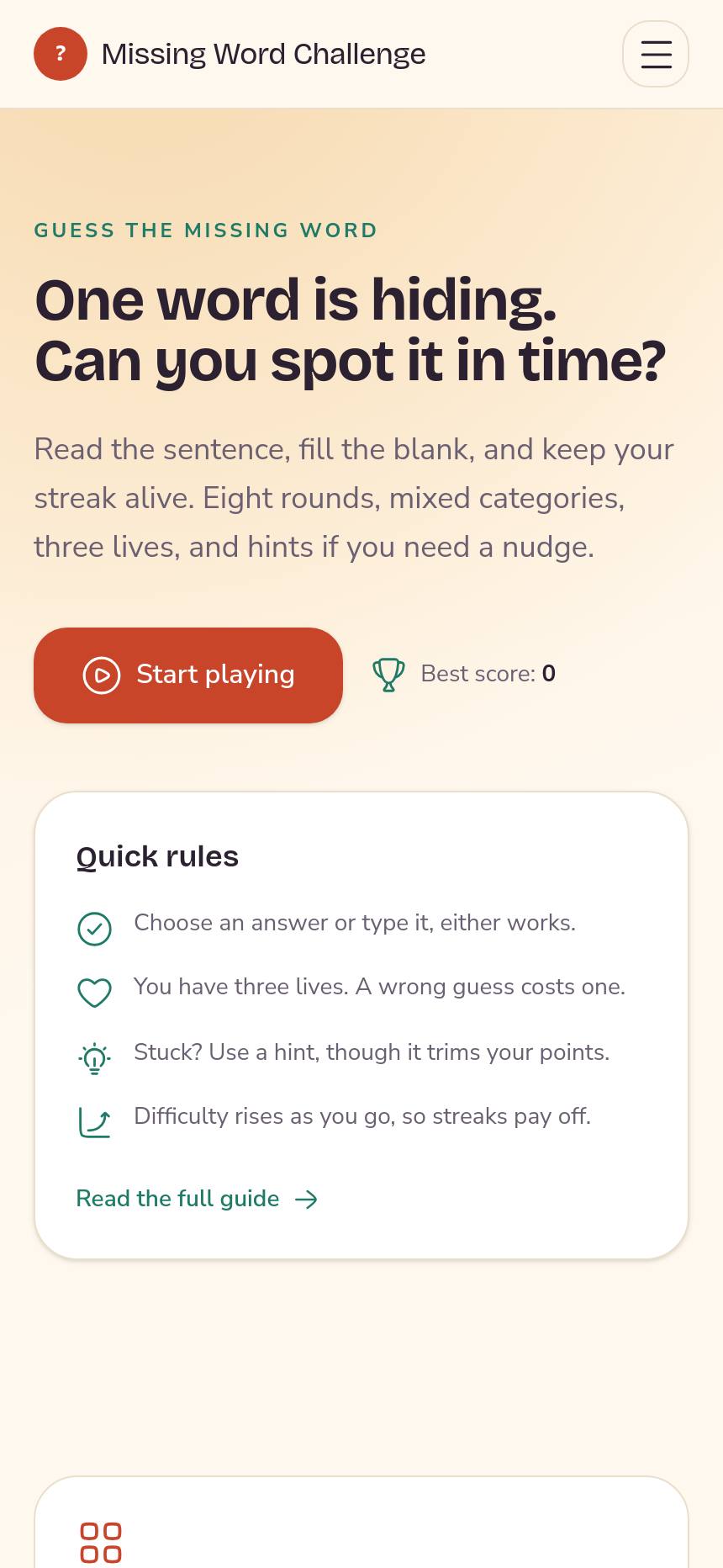 Missing Word Challenge